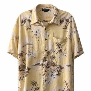Silk icon Yellow Tropical Print Men's Shirt